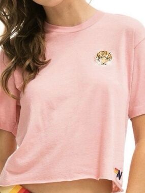Aviator Nation Rose Pink Tee with Yellow Logo Accent
